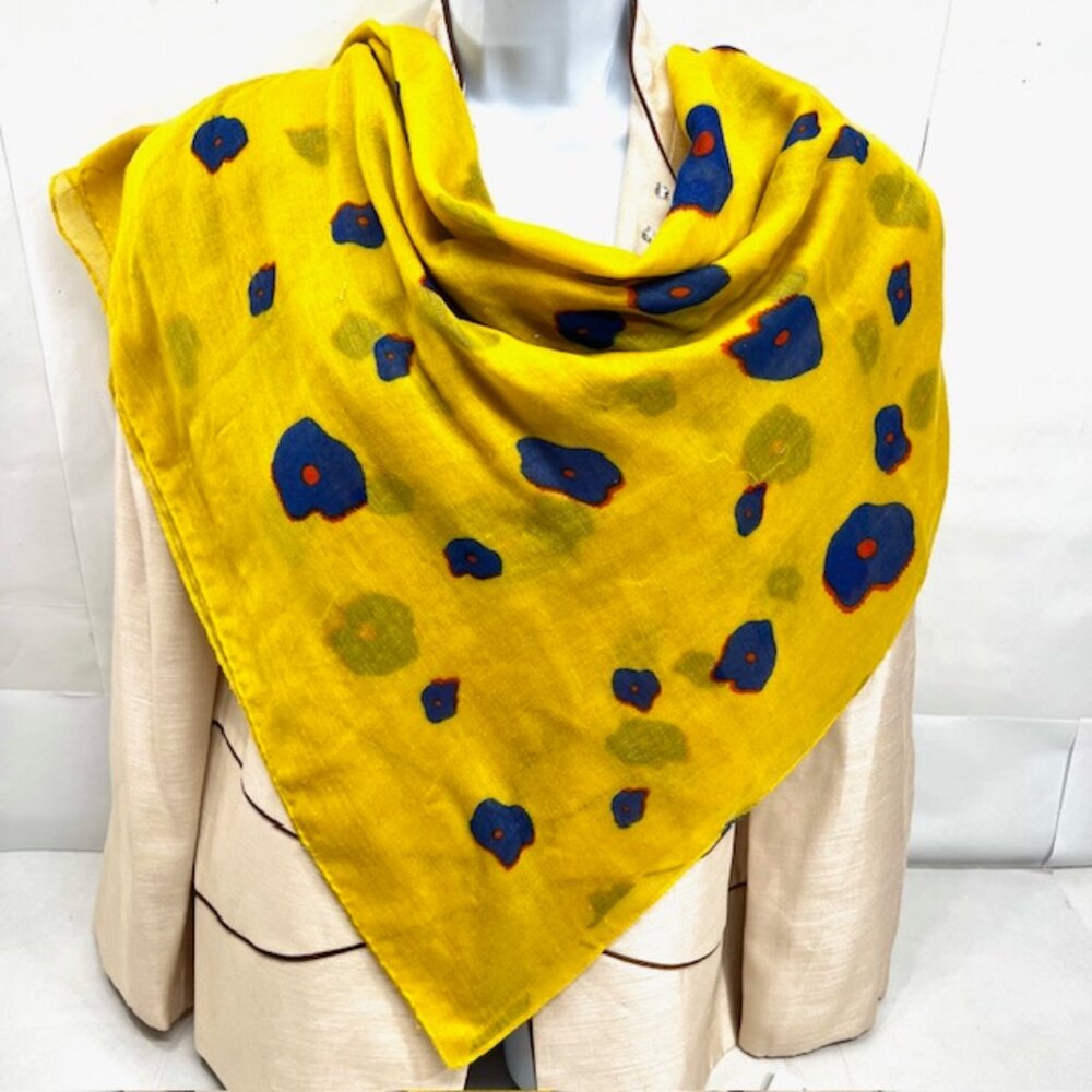 Jennifer, Scarf/wrap 72"x34"  soft cotton mixed, yellow blue dot printed (45) - Picture 6 of 7